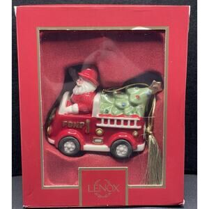 Lenox Santa in Fire Truck Christmas Ornament. Porcelain New Opened For Pics Only